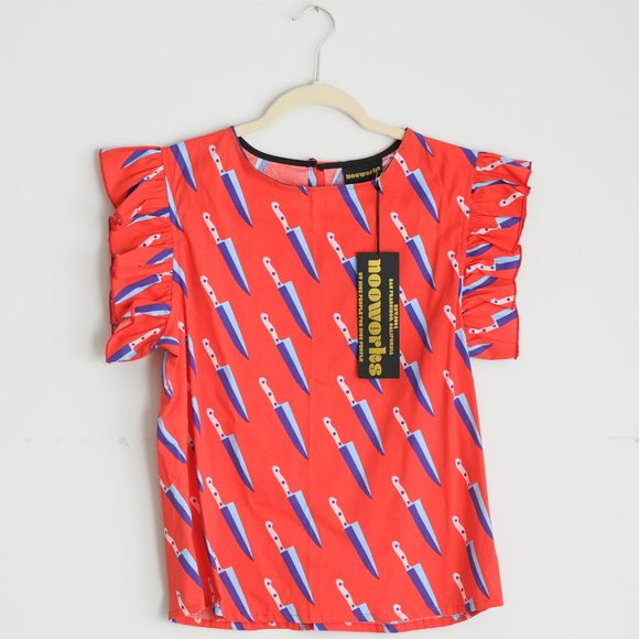 Nooworks Red and Blue Patterned Blouse - Picture 1 of 1